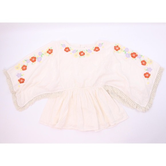 Cat & Jack Other - Cat & Jack Fringe Sleeves Embroidered Blouse